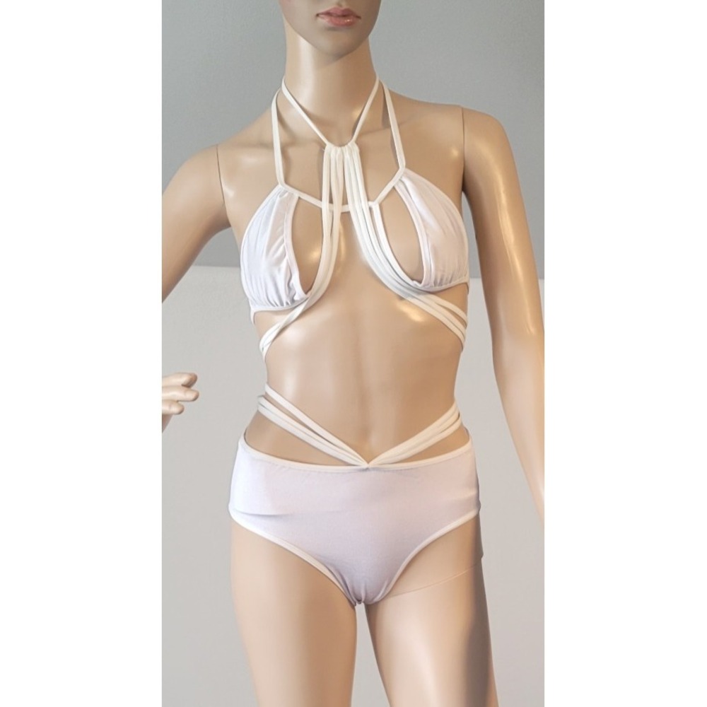 Woman Sexy White Cotton Stretch Bikini Size Medium SL3140 - Picture 1 of 8